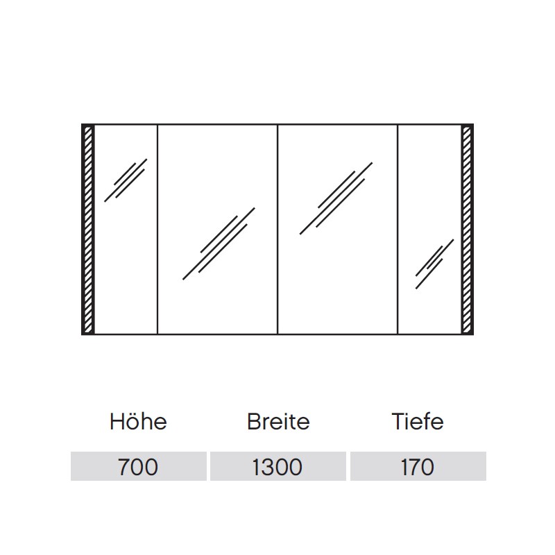 Pelipal Neutraler Spiegelschrank S25 mit seitlichem Lichtprofil 1300 24