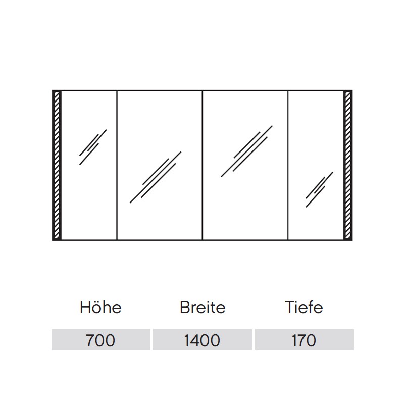 Pelipal Neutraler Spiegelschrank S25 mit seitlichem Lichtprofil 1400 26