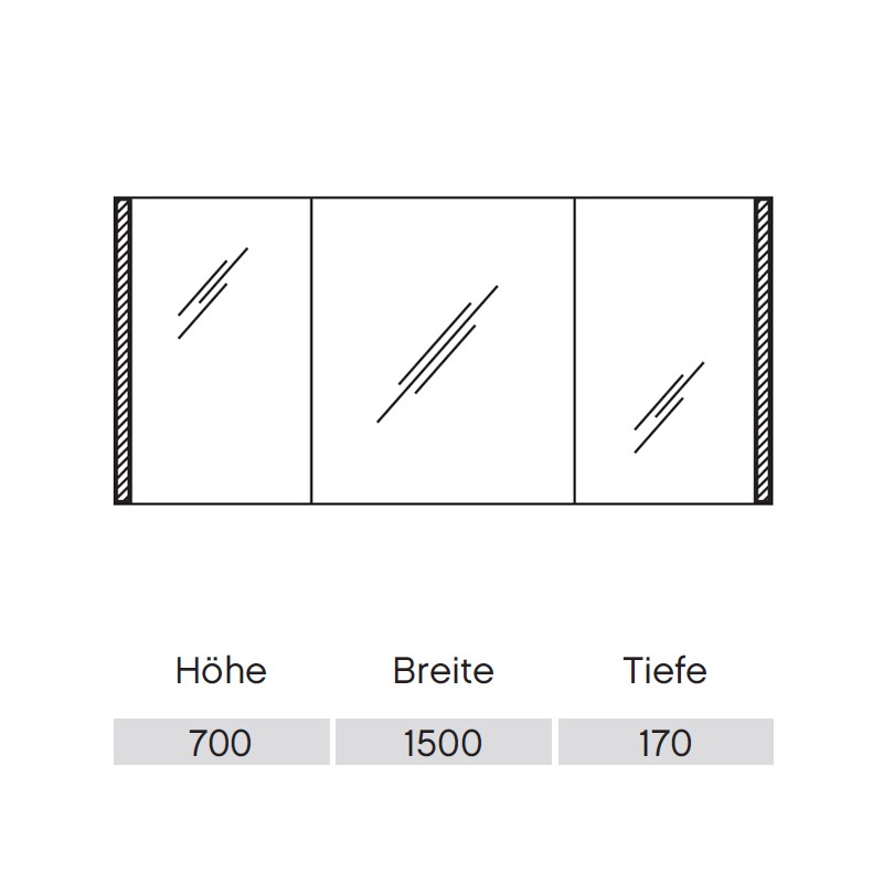 Pelipal Neutraler Spiegelschrank S25 mit seitlichem Lichtprofil 1500 