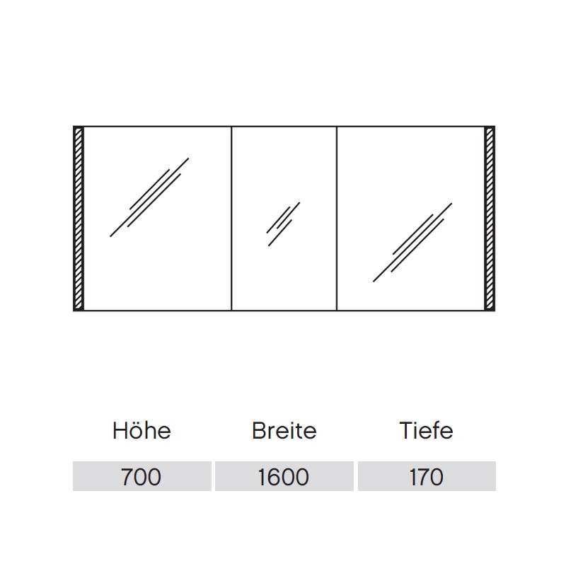 Pelipal Neutraler Spiegelschrank S25 mit seitlichem Lichtprofil 1600 29