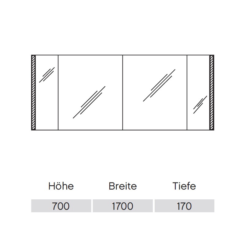 Pelipal Neutraler Spiegelschrank S25 mit seitlichem Lichtprofil 1700