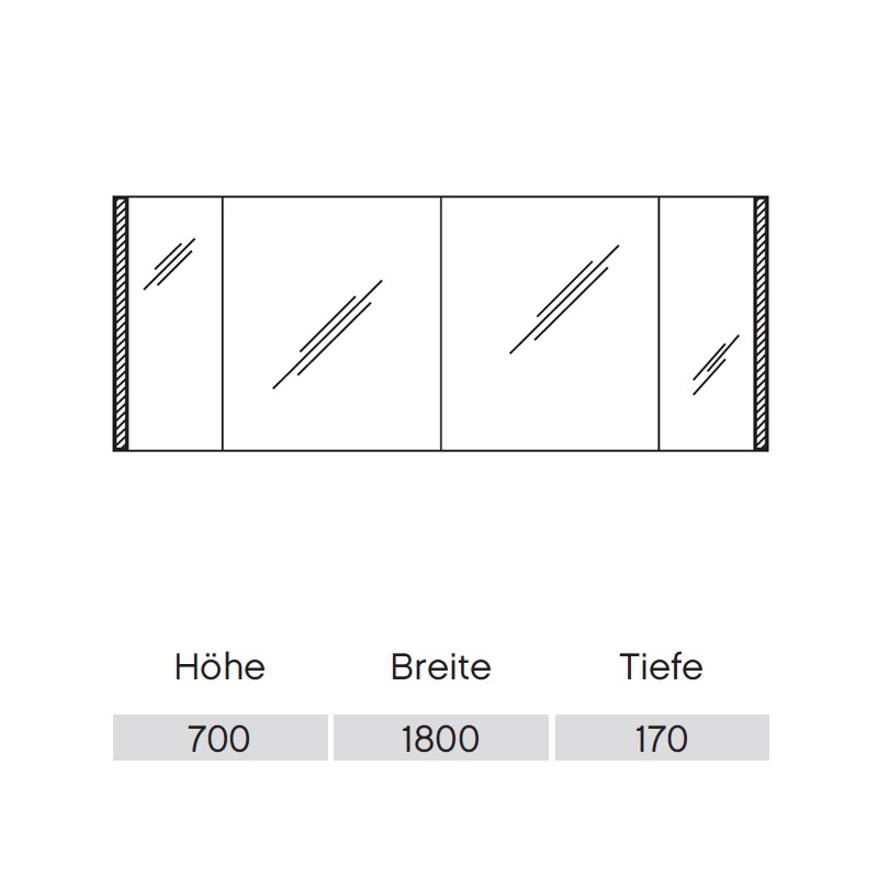 Pelipal Neutraler Spiegelschrank S25 mit seitlichem Lichtprofil 1800