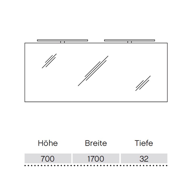 Pelipal S20 Neutrale Flächenspiegel 1700 inkl. LEDplus-Aufsatzleuchten