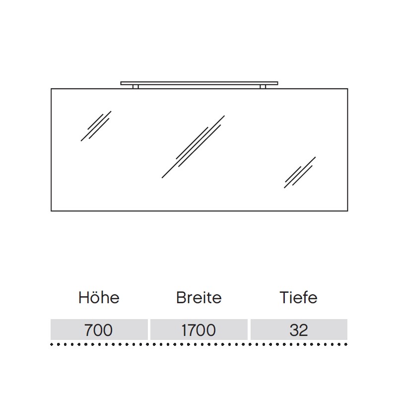 Pelipal S20 neutraler Flächenspiegel 1700 inkl. LEDplus-Aufsatzleuchte