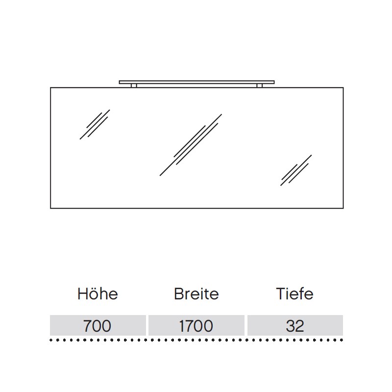 Pelipal S20 neutraler Flächenspiegel 1700 inkl. LEDplus-Aufsatzleuchte