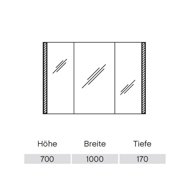 Pelipal S25 neutraler Spiegelschrank 1000 mit seitlichem Lichtprofil