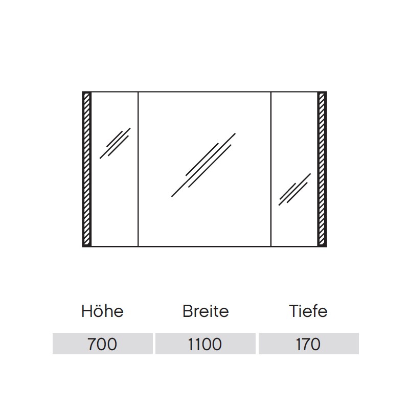 Pelipal S25 neutraler Spiegelschrank 1100 mit seitlichem Lichtprofil 