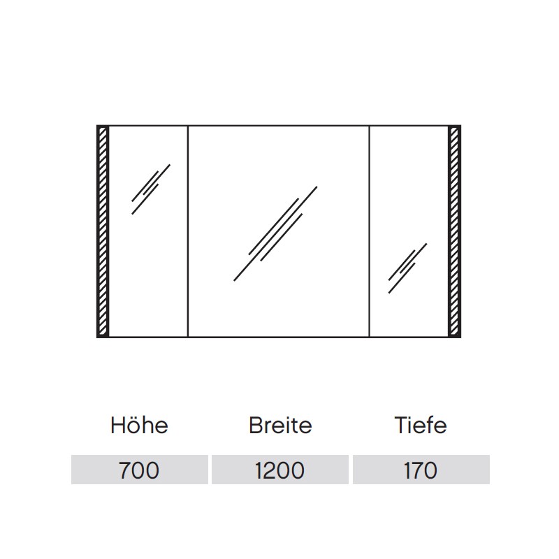 Pelipal S25 neutraler Spiegelschrank 1200 mit seitlichem Lichtprofil 