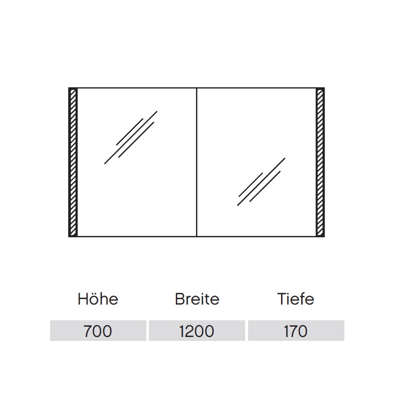 Pelipal S25 neutraler Spiegelschrank 1200 mit seitlichem Lichtprofil 20