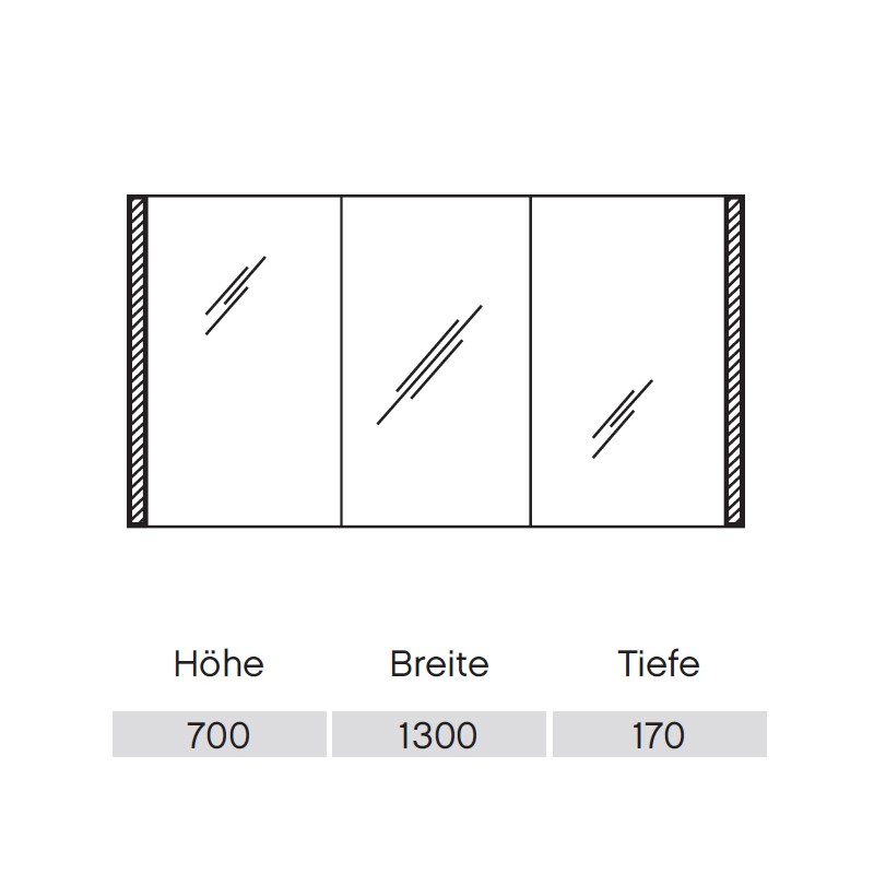 Pelipal S25 neutraler Spiegelschrank 1300 mit seitlichem Lichtprofil 