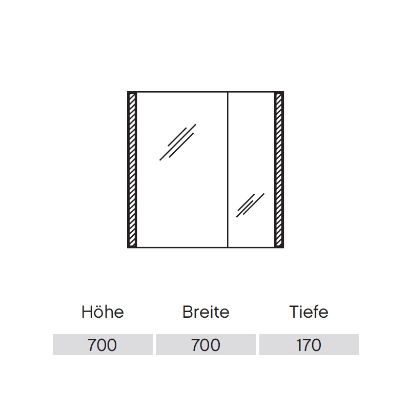 Pelipal S25 neutraler Spiegelschrank 700 mit seitlichem Lichtprofil 08