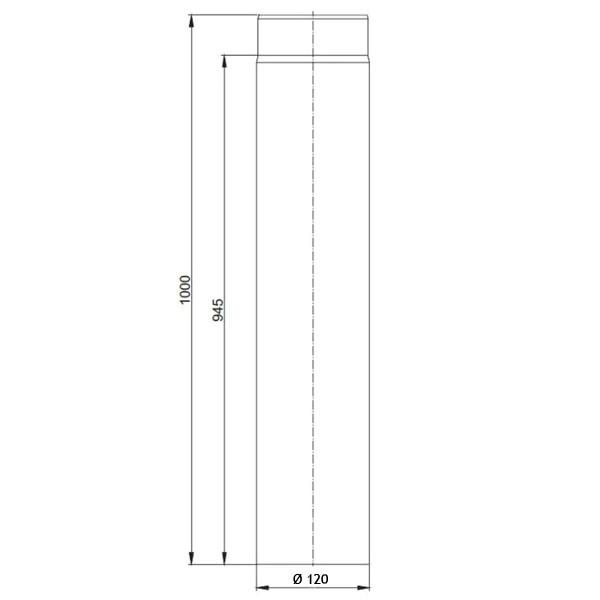Rockytherm Rauchrohr 1000 mm, DM120, Farbe: Schwarz