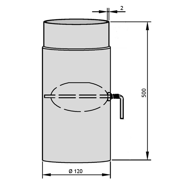 Rockytherm Rauchrohr mit Drosselklappe 500 mm, DM120, Farbe: Schwarz
