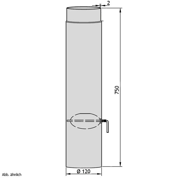 Rockytherm Rauchrohr mit Drosselklappe 750 mm, DM120, Farbe: Schwarz