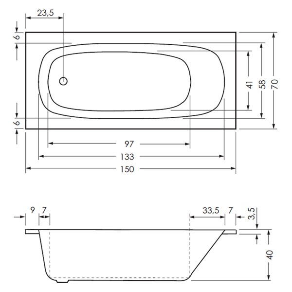 Repabad Namsos 150 150x70x40 Rechteck-Badewanne