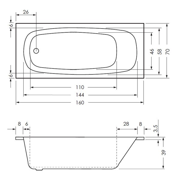 Repabad Namsos 160/70 160x70x39 Rechteck-Badewanne