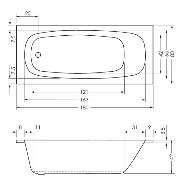 Repabad Namsos 180/80 180x80x42 Rechteck-Badewanne