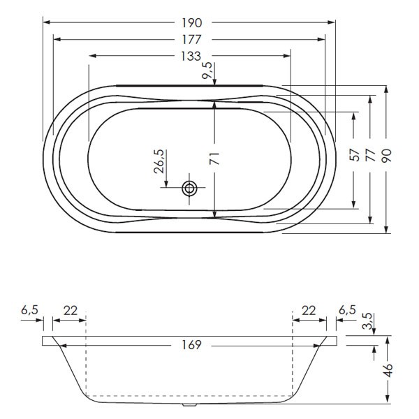 Repabad Pluto 190 190x90x46 Oval-Badewanne