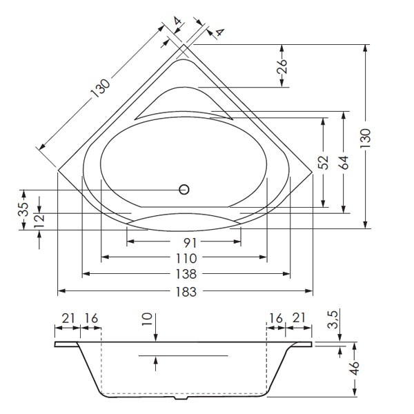 Repabad Taurus 130 130x130 Eckwanne