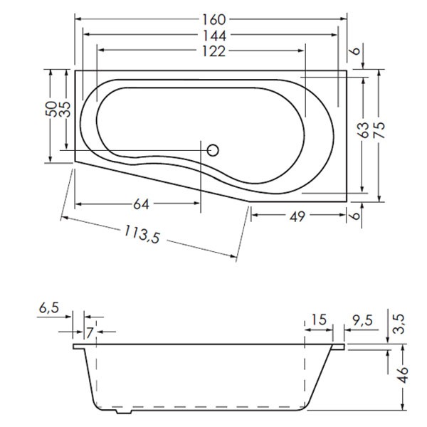 Repabad Tika 160 links 160x75/50x46 Raumspar-Badewanne