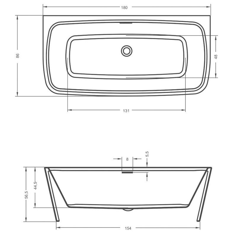 Riho Adore Sonderform-Badewanne 1800x860 mm, wandstehend, weiß