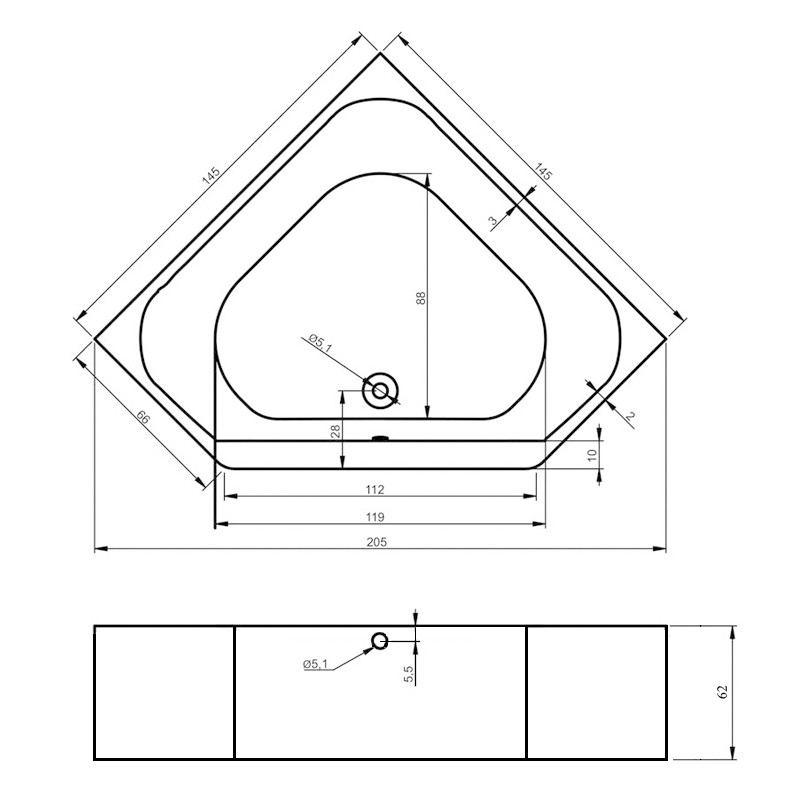 Riho Austin Plug & Play Badewanne, Eckeinbau inkl. Füße, 1450x1450 mm, 270 Ltr.