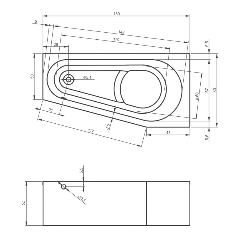 Riho Delta Plug & Play Badewanne, Eckausführung, links, inkl. Füße,  1600x800 mm, 130 Ltr.