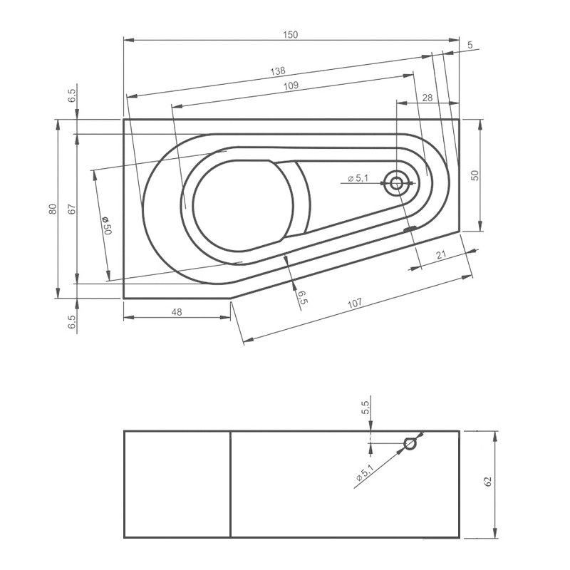 Riho Delta Plug & Play Badewanne Eickausführung, rechts, inkl. Füße, 1500x800 mm, 110 Ltr.