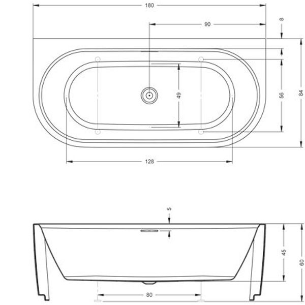 Riho Desire Sonderform-Badewanne 1800x840 mm, wandstehend, weiß, inkl. Riho Fall chrom