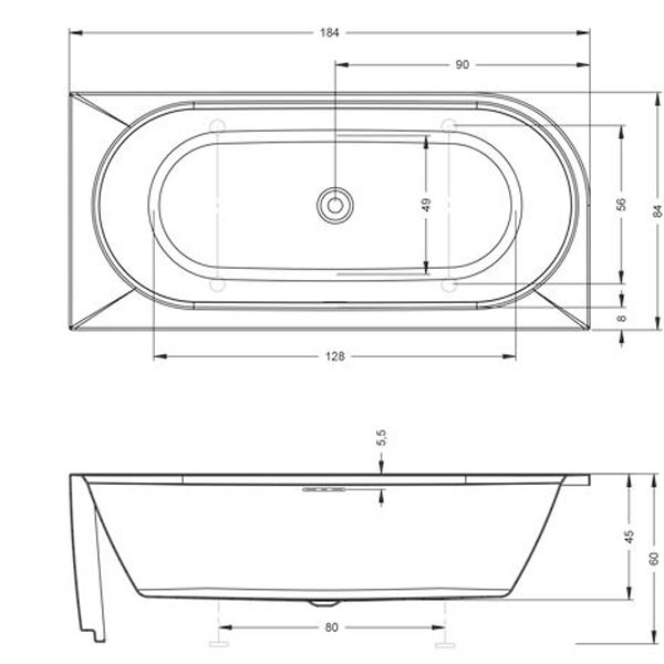 Riho Desire Eck-Badewanne 1800x840 mm, Corner, Rechts, weiß, inkl. Riho Fall chrom