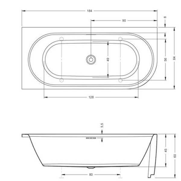 Riho Desire Eck-Badewanne 1800x840 mm, Corner, Links, weiß, inkl. Riho Fall chrom