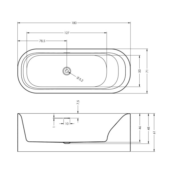 Riho Devotion freistehende Badewanne 180x71, weiß, mit Füllfunktion
