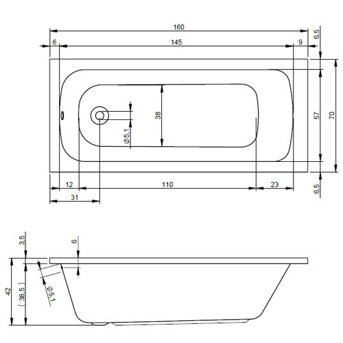 Riho Dola 160x70/weiß glänzend BB30005
