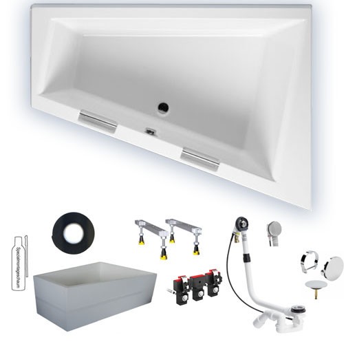 Riho Eck-Badewanne Doppio 180x130 cm L / weiß + Handgriffe BA91F05