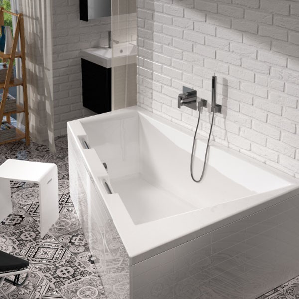 Riho Eck-Badewanne Doppio 180x130 cm L / weiß + Handgriffe BA91F05