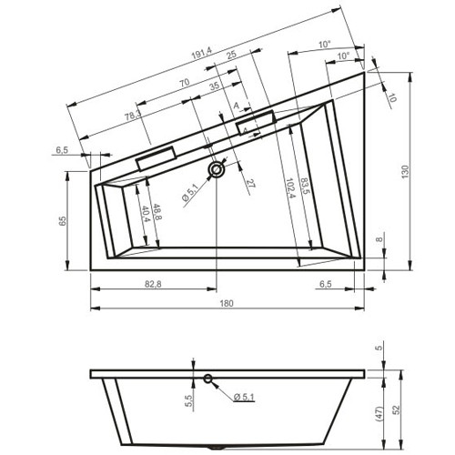 Riho Eck-Badewanne Doppio 180x130 cm R / weiß + Handgriffe BA90F05