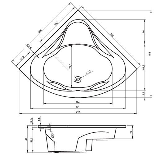 Riho Eck-Badewanne Neo 150x150 cm / weiß B077001005 AKTIONSPREIS