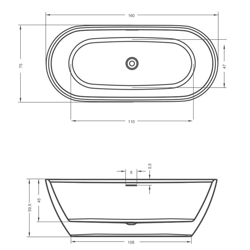 Riho Inspire Freistehende Badewanne 1600x750 mm, freistehend weiß