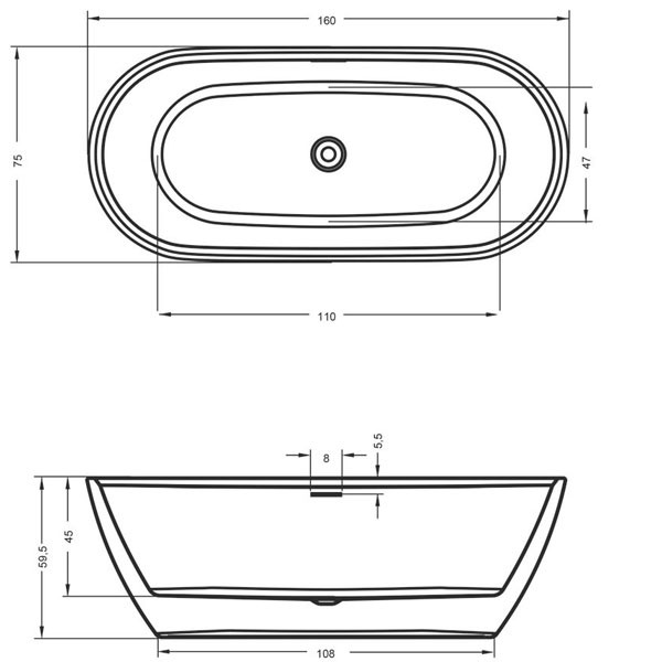 Riho Inspire Freistehende Badewanne 1600x750 mm, freistehend weiß, inkl. Riho Fall chrom