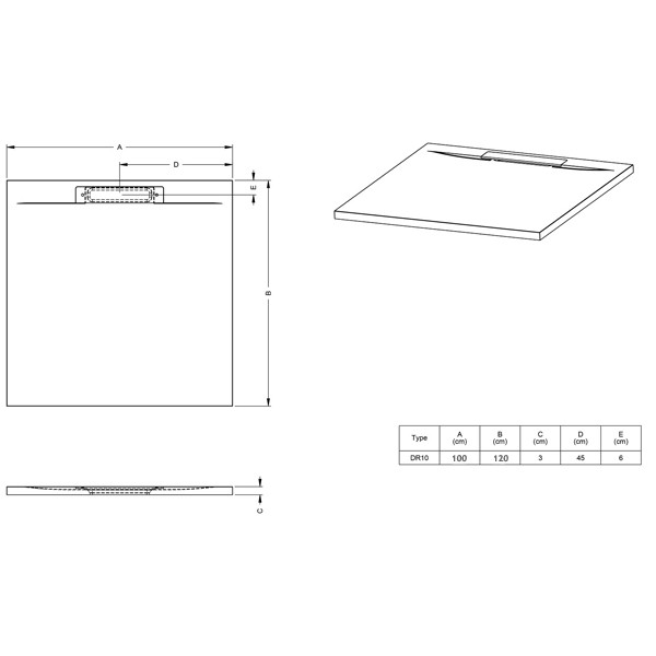 Isola Duschfl´┐Żche 120x100x3 cm  anthrazi Duschwanne in Schieferoptik