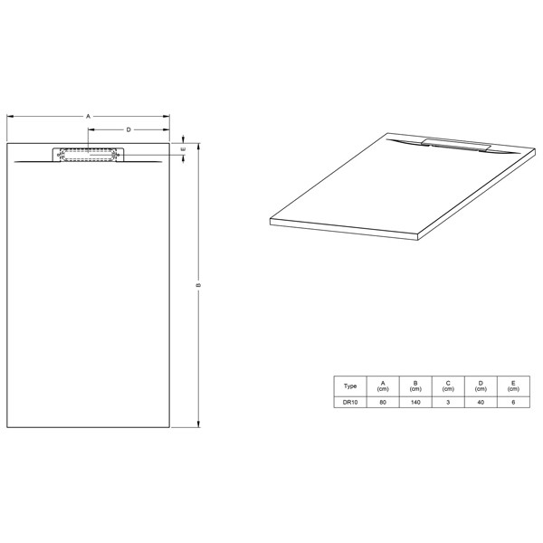 ISOLA 140x80x3/Schiefer anthrazit matt Duschwanne in Schieferoptik