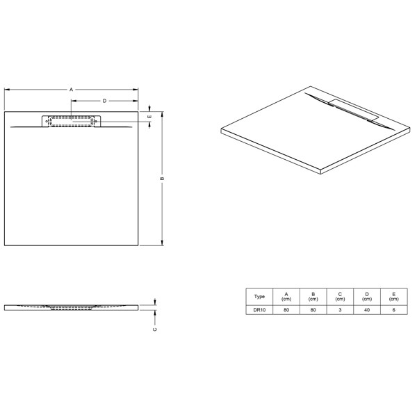 ISOLA 80x80x3/Schiefer wei´┐Ż matt Duschwanne in Schieferoptik