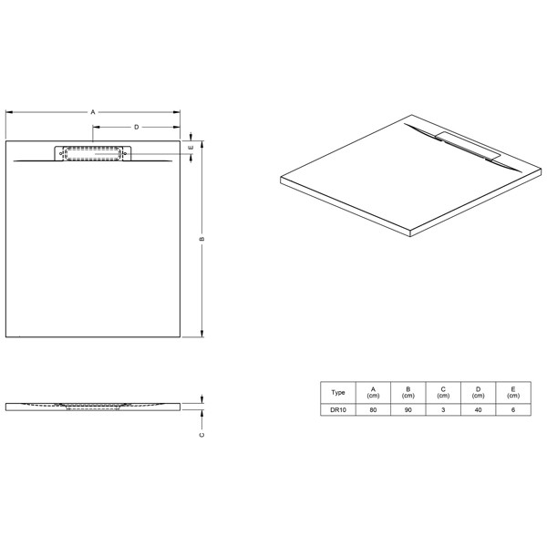 ISOLA 90x80x3/Schiefer wei´┐Ż matt Duschwanne in Schieferoptik