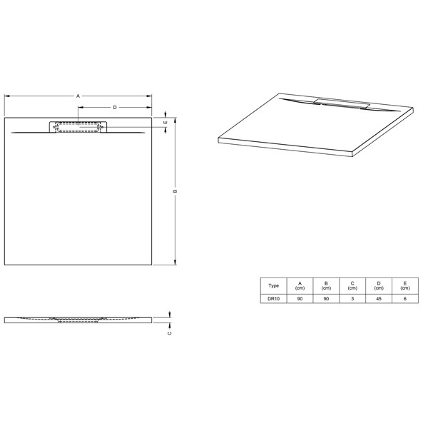 ISOLA 90x90x3/Schiefer wei´┐Ż matt Duschwanne in Schieferoptik