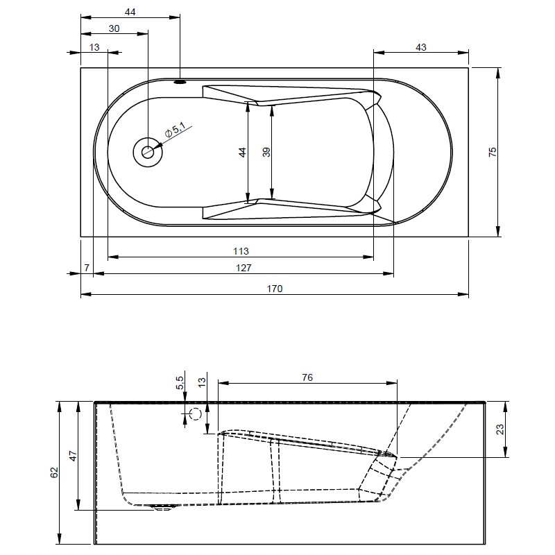 Riho Lazy Plug & Play Badewanne, Eckausführung, links, 1700x750mm, 242 Ltr.