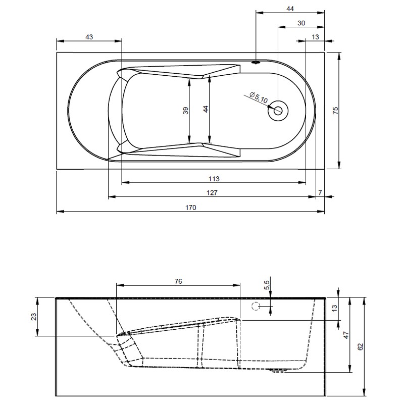 Riho Lazy Plug & Play Badewanne, Eckausführung, rechts, 1700x750mm, 242 Ltr.