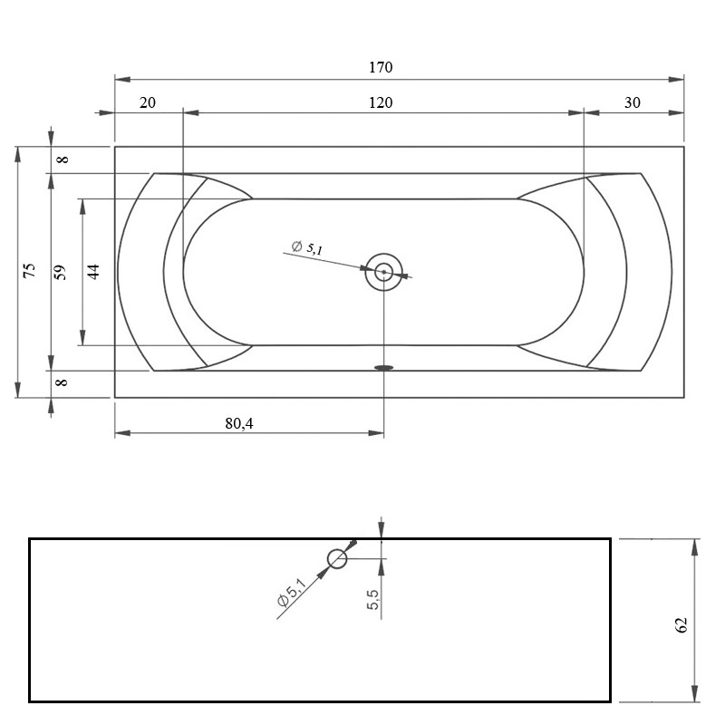 Riho Linares Plug & Play Badewanne, Eckausführung, links, 1700x750mm, 130 Ltr.