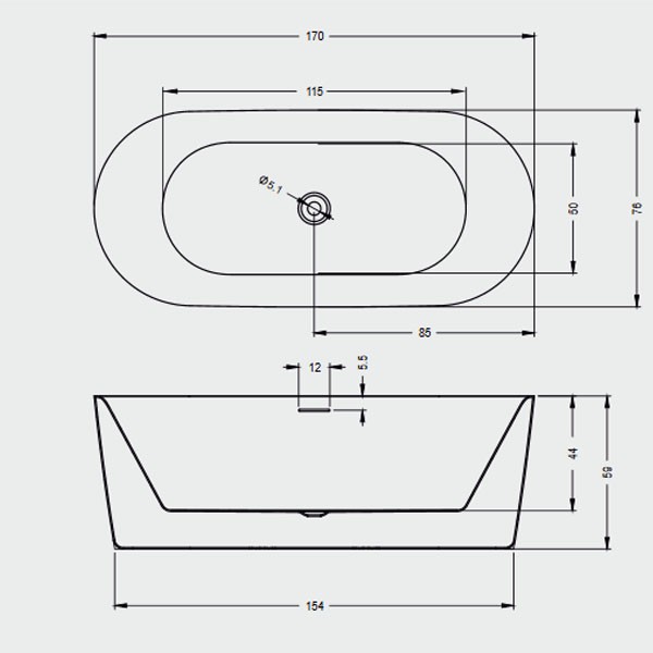 Riho Modesty Freistehende Badewanne 1700x750 mm, freistehend weiß