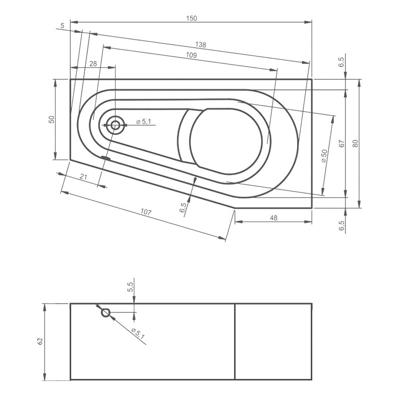 Riho Plug & Play Badewanne, Eckausführung, links, inkl. Füße,  1500x800 mm, 110 Ltr.