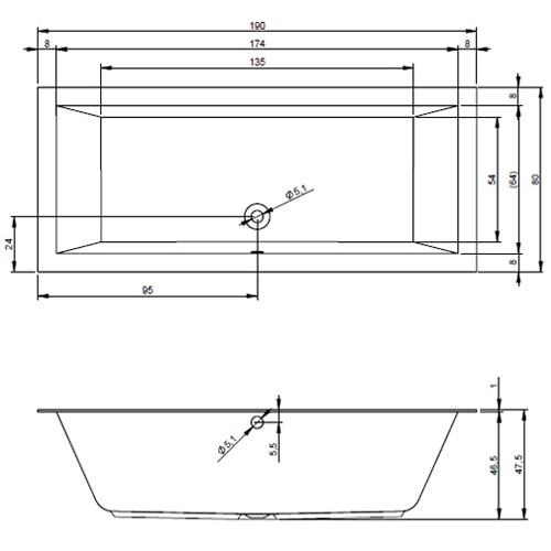 Riho Rechteck-Badewanne 190x80  flachen Rand 10mm, weiß B135001005 AKTIONSPREIS